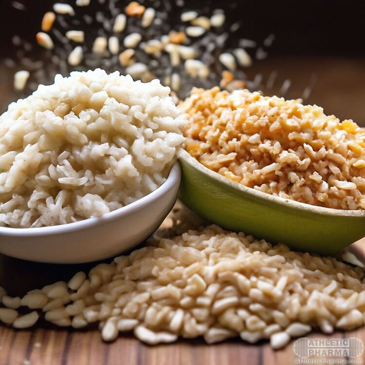 Белая и коричневая рисовая крупа